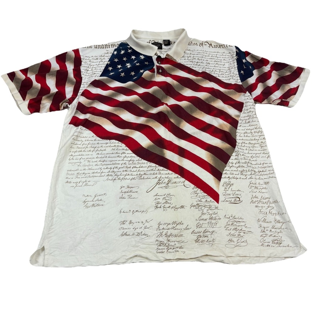Cotton Traders Sport American Flag Polo Shirt Size XXL‎ 2XL All Over Print Shirt